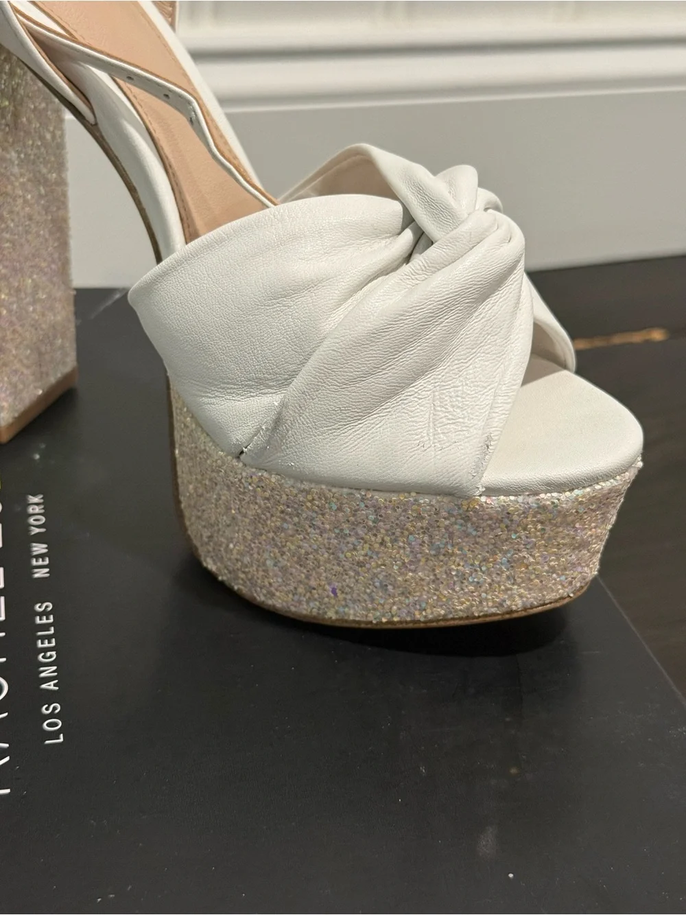 Rachel Zoe White Claudette Platform Sandals with Glitter Heel US 9
